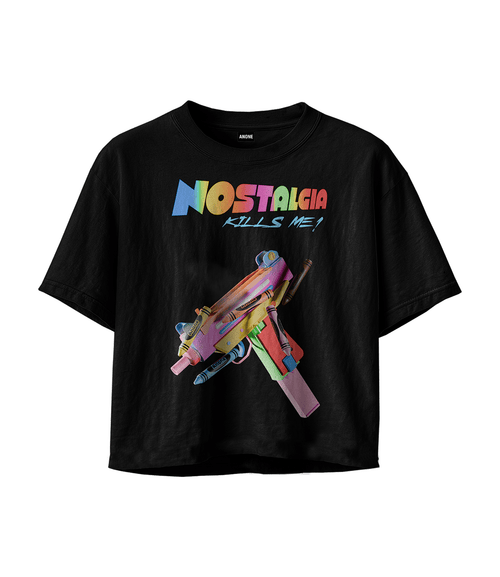 ANONE 'NOSTALGIA KILLS ME' BOXY CROPPED T-SHIRT IN BLACK