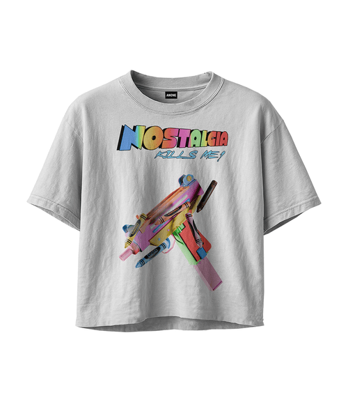 ANONE 'NOSTALGIA KILLS ME' BOXY CROPPED T-SHIRT IN WHITE